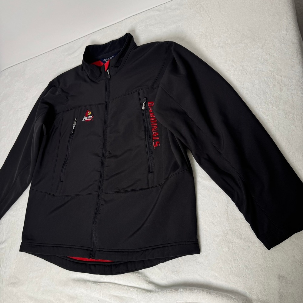 Crable Louisville Cardinals Mens XL Softshell Jacket Black Full Zip Fleece Lined
